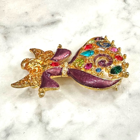 Miriam Haskell Holiday Collection Angel Pin Brooch Rhinestone Enamel - Picture 4 of 9